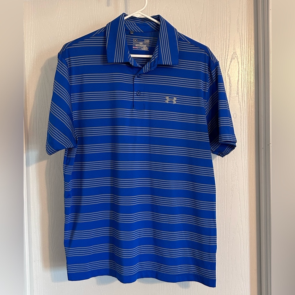 Under Armour Men's Blue Polo Shirt with Stripes